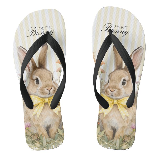 A cute little Floral Bunny Yellow Bow Baby Shower  Flip Flops (Fußbett)