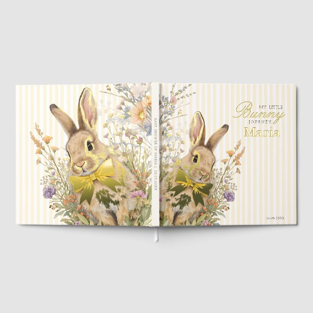 A cute little Floral Bunny Yellow Bow Baby Shower  Gästebuch (Voll)