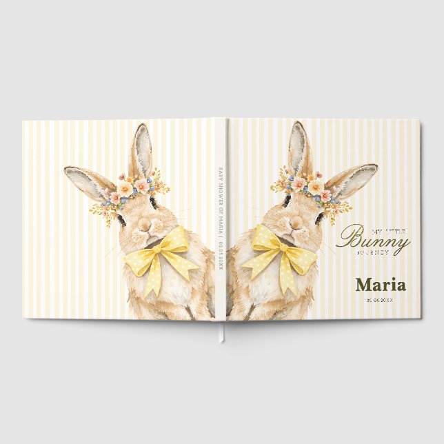 A cute little Floral Bunny Yellow Bow Baby Shower  Gästebuch (Voll)