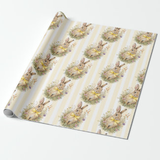 A cute little Floral Bunny Yellow Bow Baby Shower Geschenkpapier