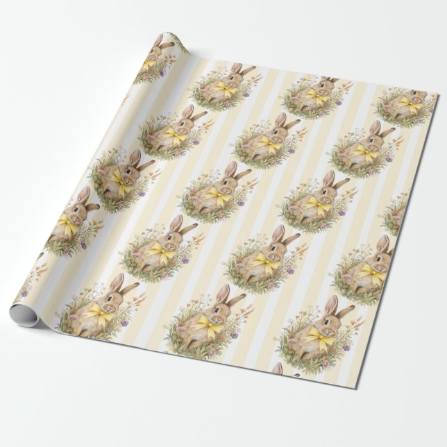 A cute little Floral Bunny Yellow Bow Baby Shower  Geschenkpapier (Ungerollt)