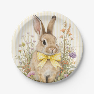 A cute little Floral Bunny Yellow Bow Baby Shower Pappteller