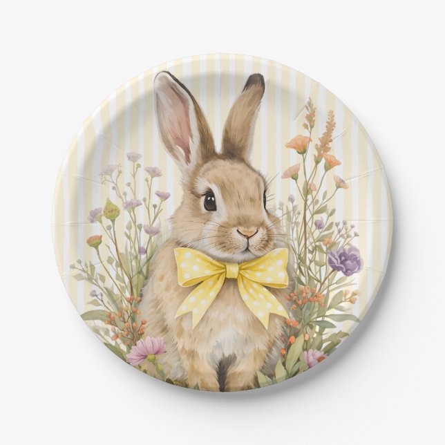 A cute little Floral Bunny Yellow Bow Baby Shower  Pappteller (Vorderseite)