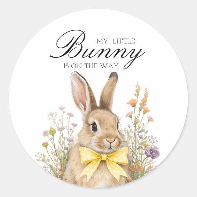 A cute little Floral Bunny Yellow Bow Baby Shower  Runder Aufkleber (Vorderseite)