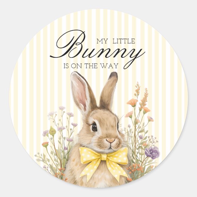 A cute little Floral Bunny Yellow Bow Baby Shower  Runder Aufkleber (Vorderseite)