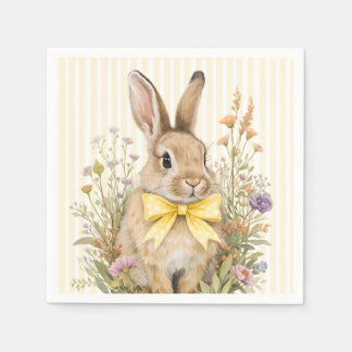 A cute little Floral Bunny Yellow Bow Baby Shower Serviette