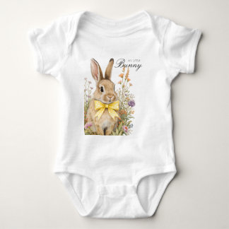A cute little Floral Bunny Yellow Bow Baby Shower Strampler