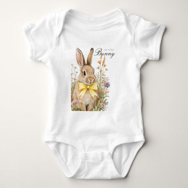 A cute little Floral Bunny Yellow Bow Baby Shower  Strampler (Vorderseite)