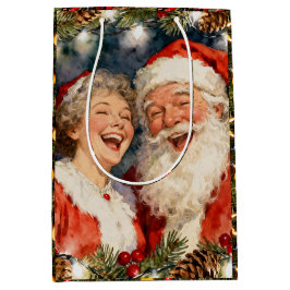A Cute Mr and Mrs Claus Vintage Christmas Mittlere Geschenktüte