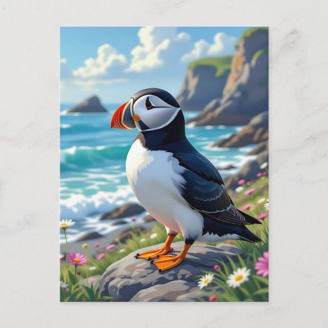 A Cute Puffin on the Sea Shore  Postkarte (Vorderseite)