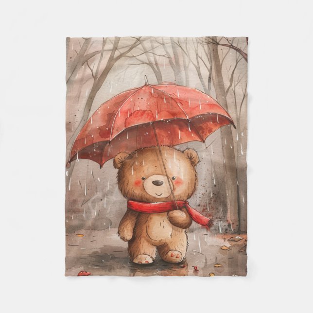 A Cute Teddy Bear in The Rain Fleecedecke (Vorderseite)
