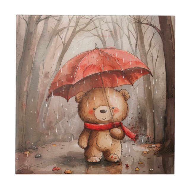 A Cute Teddy Bear in The Rain Fliese (Vorderseite)