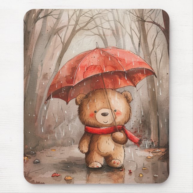 A Cute Teddy Bear in The Rain Mousepad (Vorne)