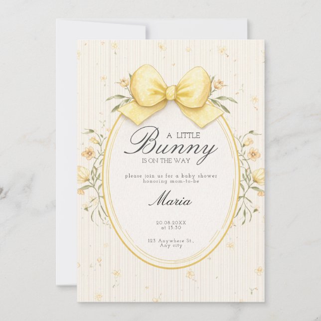 A cute Watercolor Coquette Yellow Bow Baby Shower  Einladung (Vorderseite)