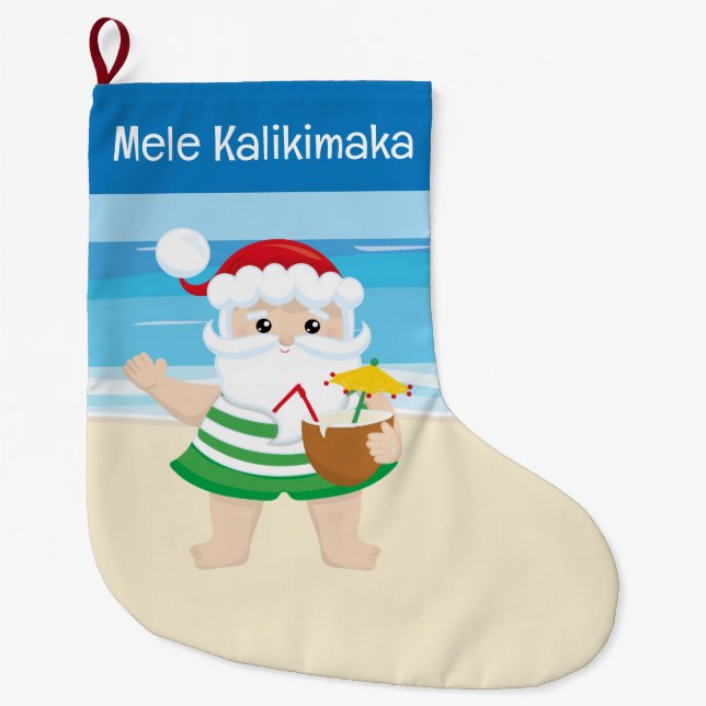 A Day At The Beach With Santa Claus Großer Weihnachtsstrumpf (Vorderseite)