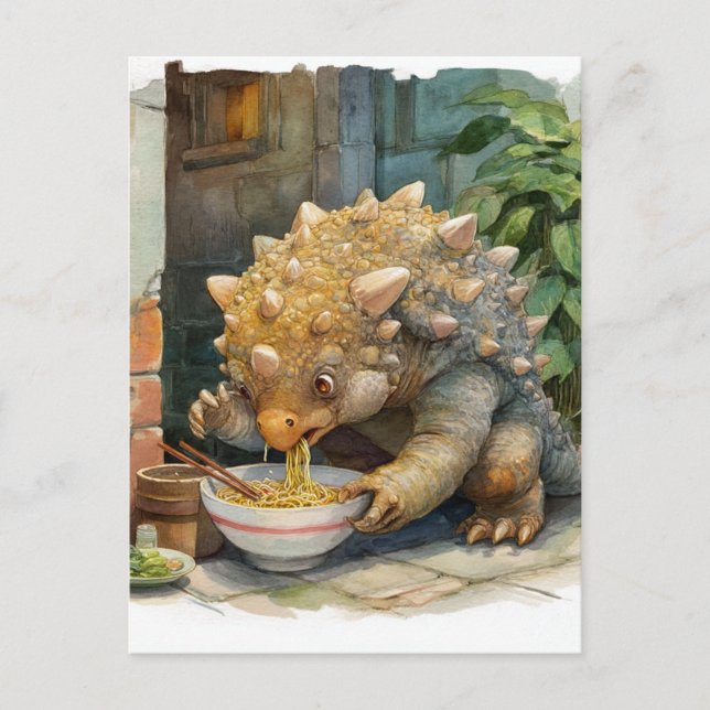 A Dino Eating Ramen Postkarte (Vorderseite)