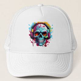 A DJ POP ART SKULL Trucker Hat Truckerkappe