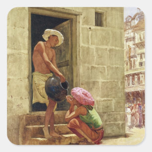 A Drink on the Way, 1876 (w/c auf Papier) Quadratischer Aufkleber