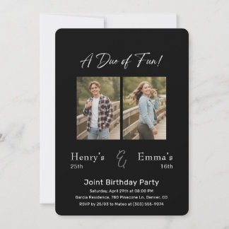 A Duo of Fun Photo Joint Double Birthday Party Einladung