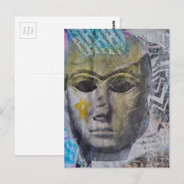 A Face Yellow Star Mixed Media Collage Postkarte (Vorne/Hinten)