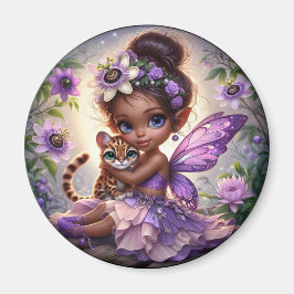 A Fairy und ihr Leopard Cub - Lila Magnet