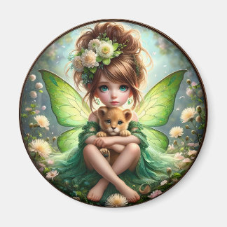 A Faiy and her Lion Cub - Green Magnet