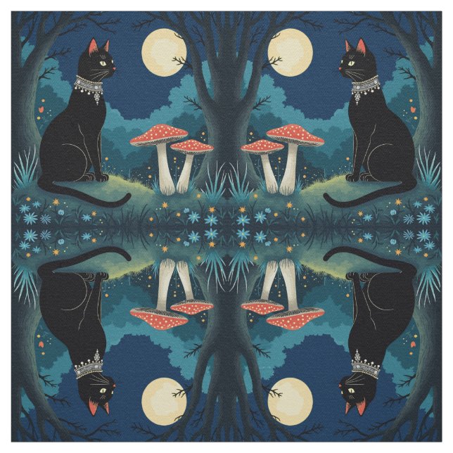 A Familiar Black Cat And Toadstools Halloween 1 Stoff (Muster)