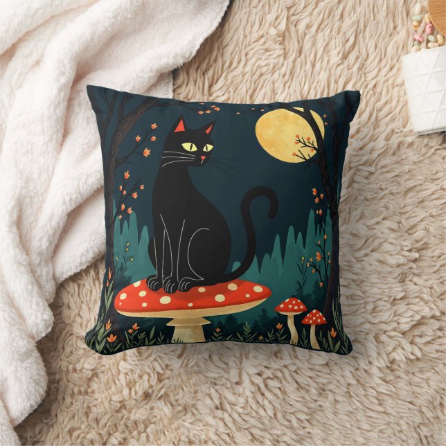 A Familiar Black Cat And Toadstools Halloween 3 Kissen (Decke)
