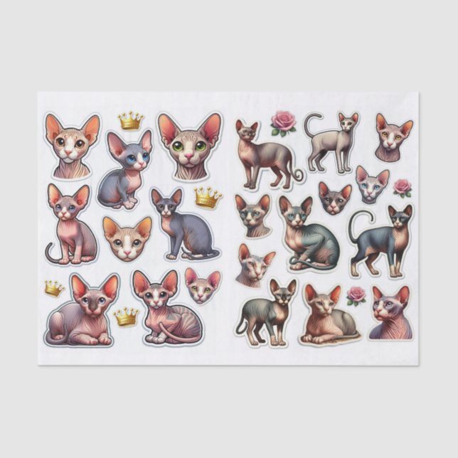 A Fantastic Mix of Hairless Cats Illustrations Seidenpapier (Vorderseite)