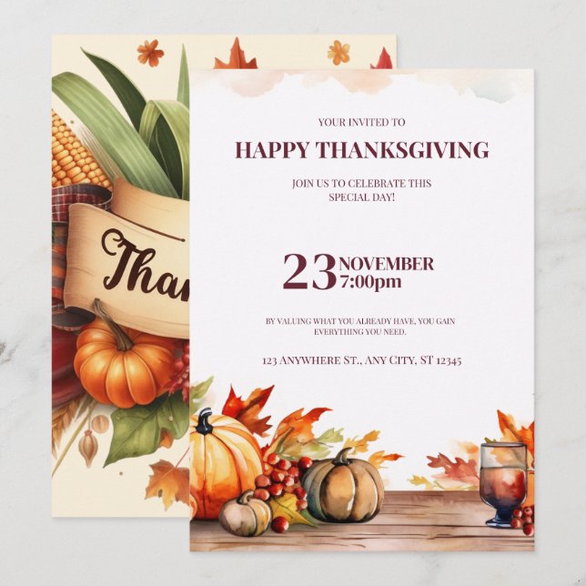 A FESTIVE THANKSGIVING INVITATION WITH A PUMPKIN  EINLADUNG (Vorne/Hinten)