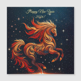 a fiery horse against a starry sky magnetkarte