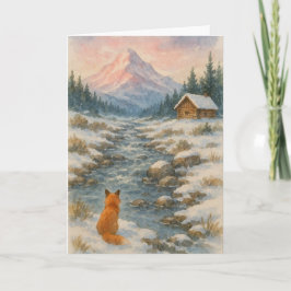A fox overlooking a winter's scene feiertagskarte