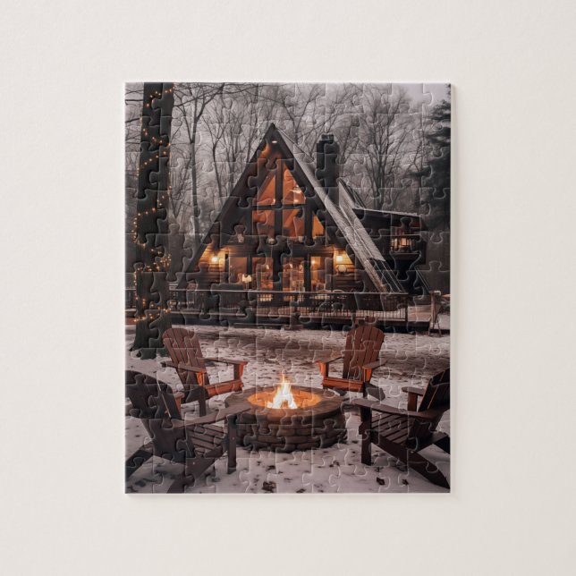 A-Frame Cabin House Weihnachten Puzzle (Vertikal)