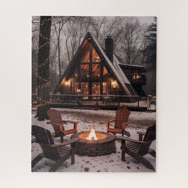 A-Frame Cabin House Weihnachten Puzzle (Vertikal)