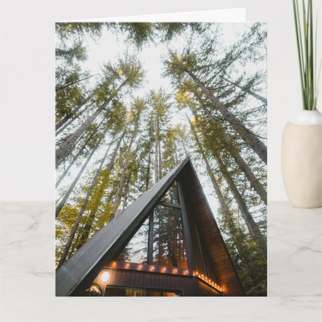 A-FRAME CABIN WOODS BIRTHDAY GREETING CARD DANKESKARTE (Vorderseite)
