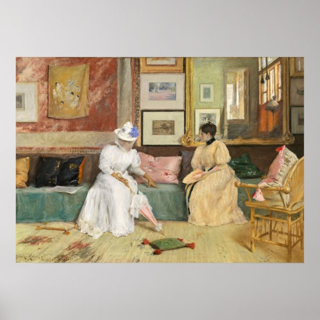 A Friendly Call, 1895 (Öl auf Leinwand) Poster (Vorne)