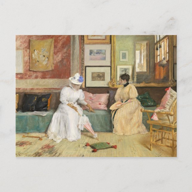 A Friendly Call, 1895 (Öl auf Leinwand) Postkarte (Vorderseite)