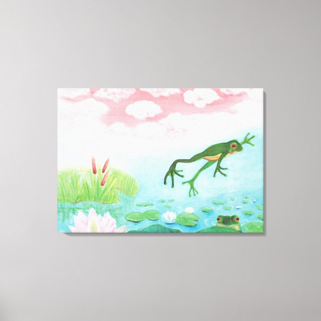 A Frog Jumps Into The Pond Illustration  Leinwanddruck (Vorderseite)