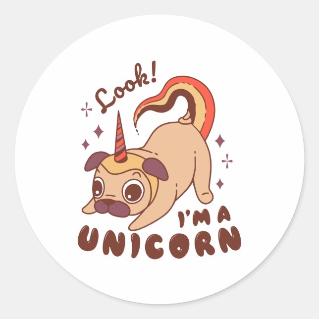A funny pug unicorn Look I'm a Unicorn Runder Aufkleber (Vorderseite)