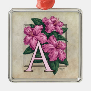 A für Azalea Blume Monogram Square Prem Ornament Aus Metall