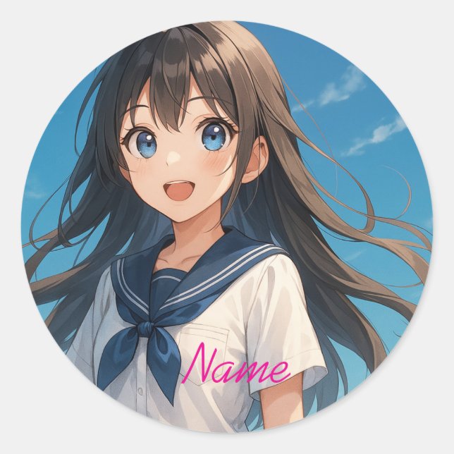 A Girl under the Summer Sky2  Runder Aufkleber (Vorderseite)