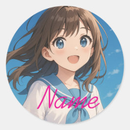 A Girl under the Summer Sky Runder Aufkleber