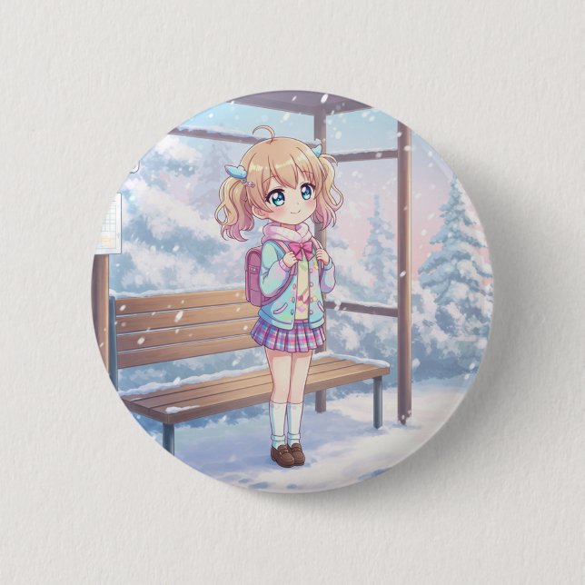 A Girl Waiting for a Bus in the Snow Button (Vorderseite)
