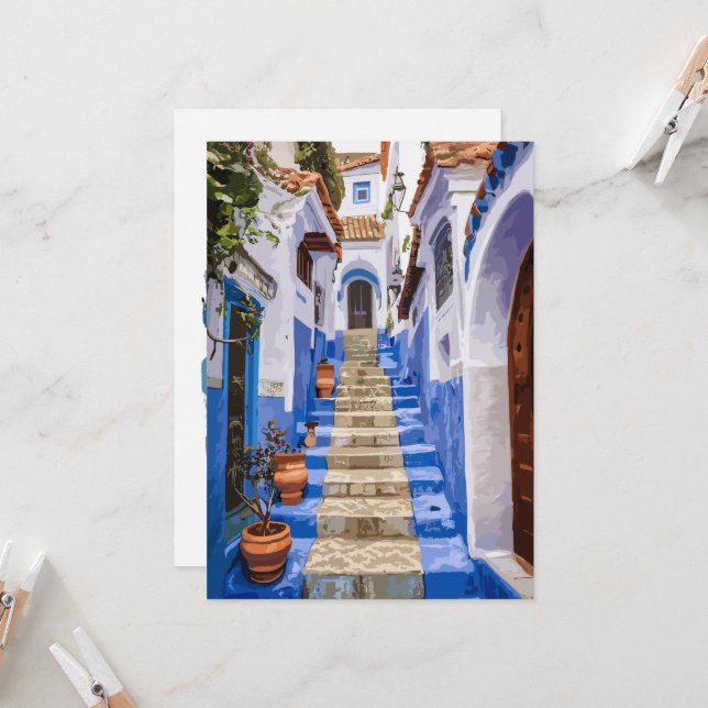 A Glimpse Back: Chefchaouen's Vintage Treasures Einladung (Vorderseite/Rückseite Beispiel)