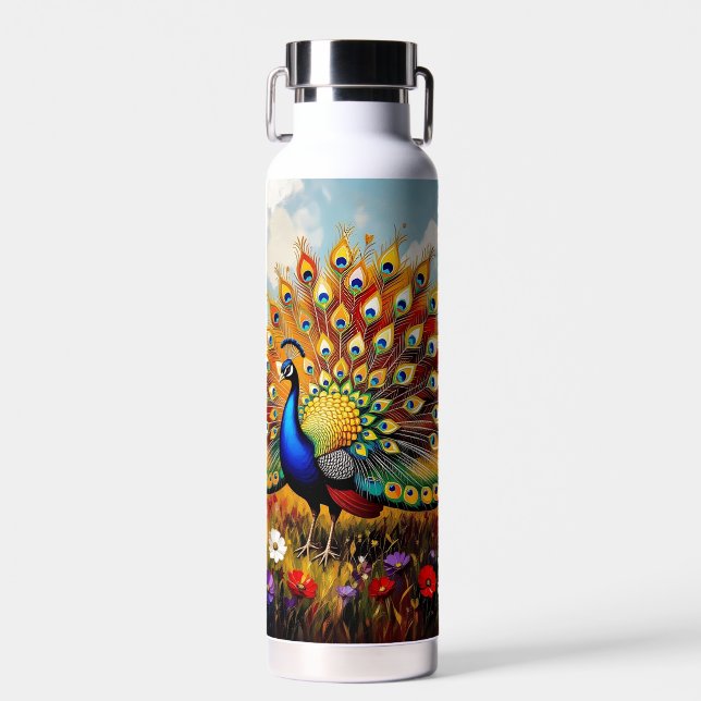 A Gold and Blue Peacock in Flowers  Trinkflasche (Vorne)