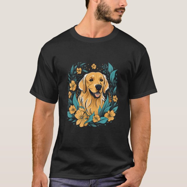 A Golden Retriever surrounded with Lilies illustra T-Shirt (Vorderseite)