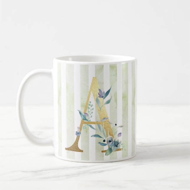 A, Goldvorstufe auf blau-weiß Streifen Kaffeetasse (Links)