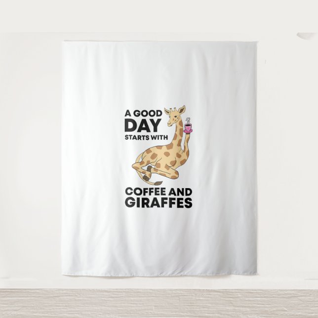 A Good Day Starts With Coffee & Giraffe Gift Funny Wandteppich (Vorderseite)