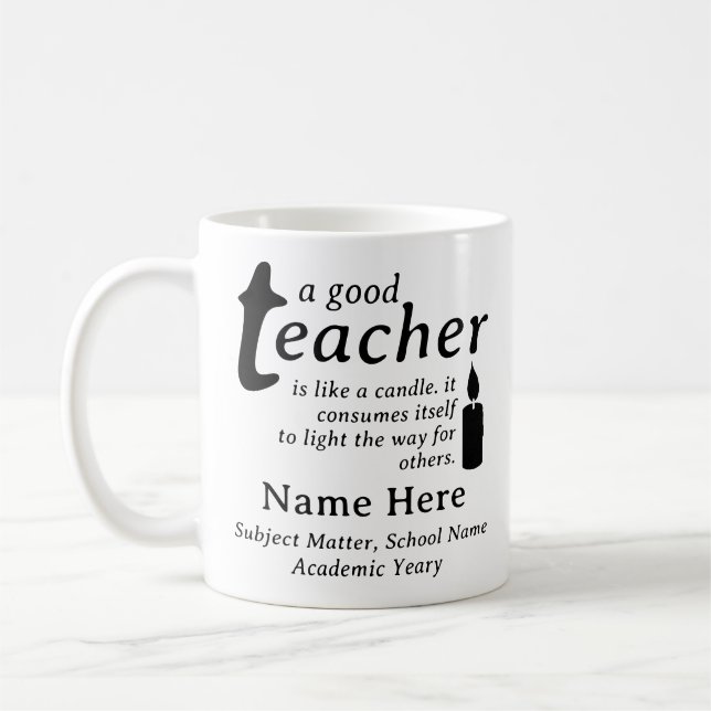 A Good Teacher Is Like a Candle Personalized Name Kaffeetasse (Links)