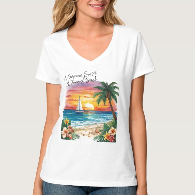 A Gorgeous Sunset At Tropical Beach, Vacation,  T- T-Shirt (Vorderseite)